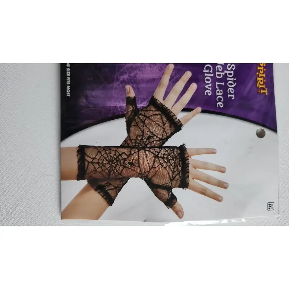 Spirit Halloween Spiderweb Lace Fingerless Gloves Black Gothic Costume OSFM - Picture 6 of 13